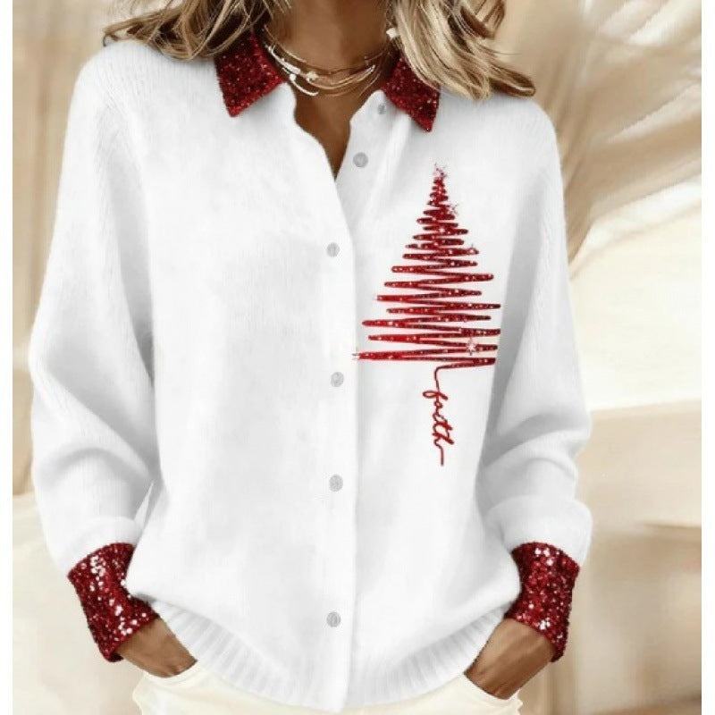 print turn-down collar shirt