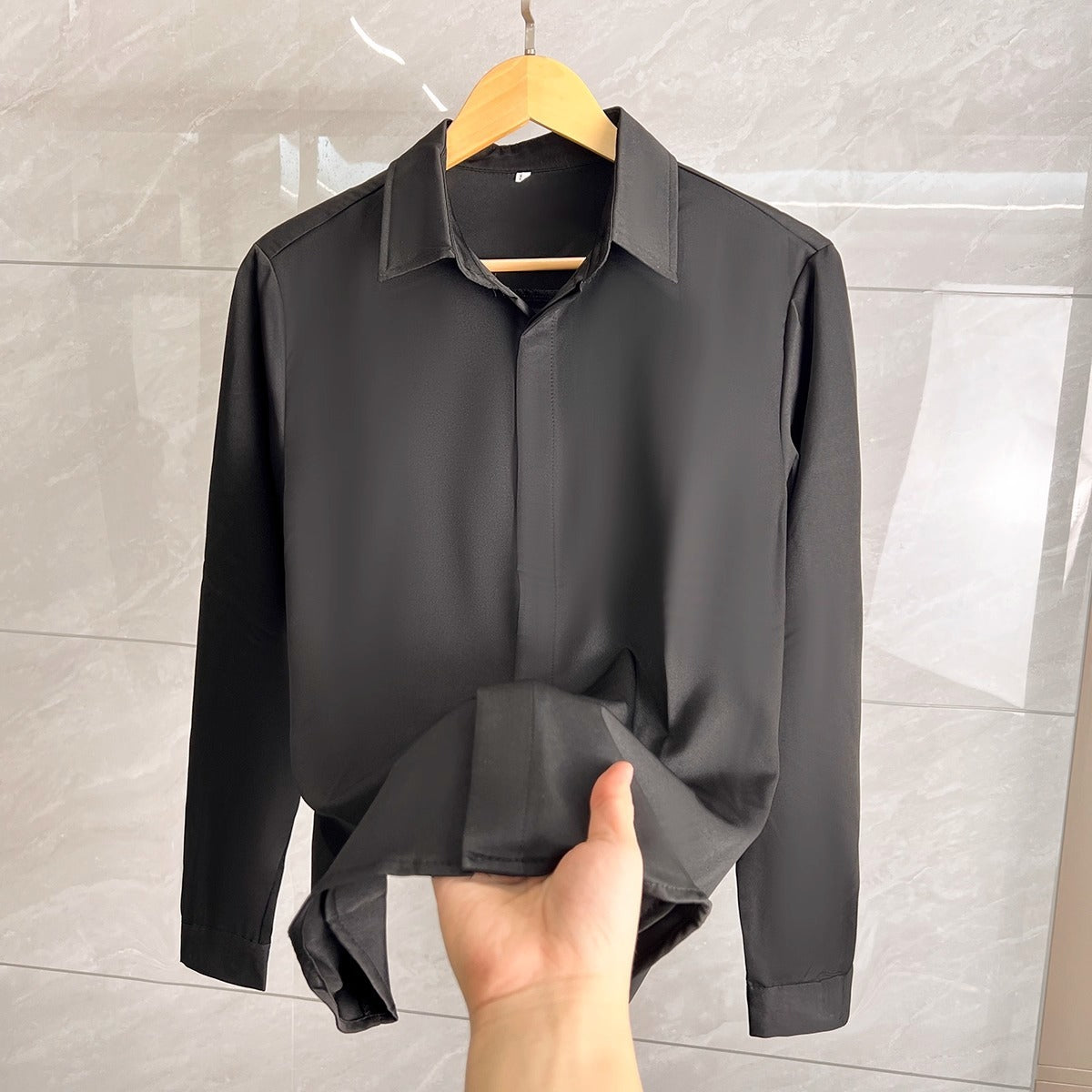 Mens Chiffon Hidden Button Shirt