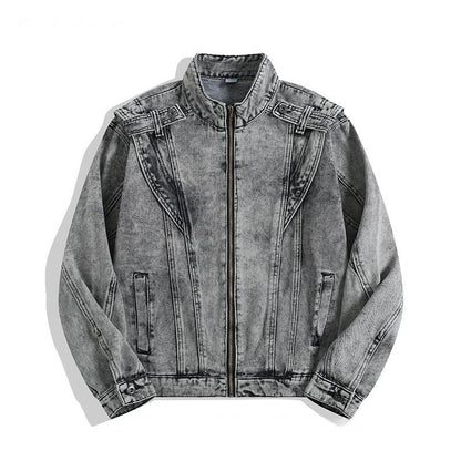 Retro Heavy-Duty Denim Jacket with Stand Collar