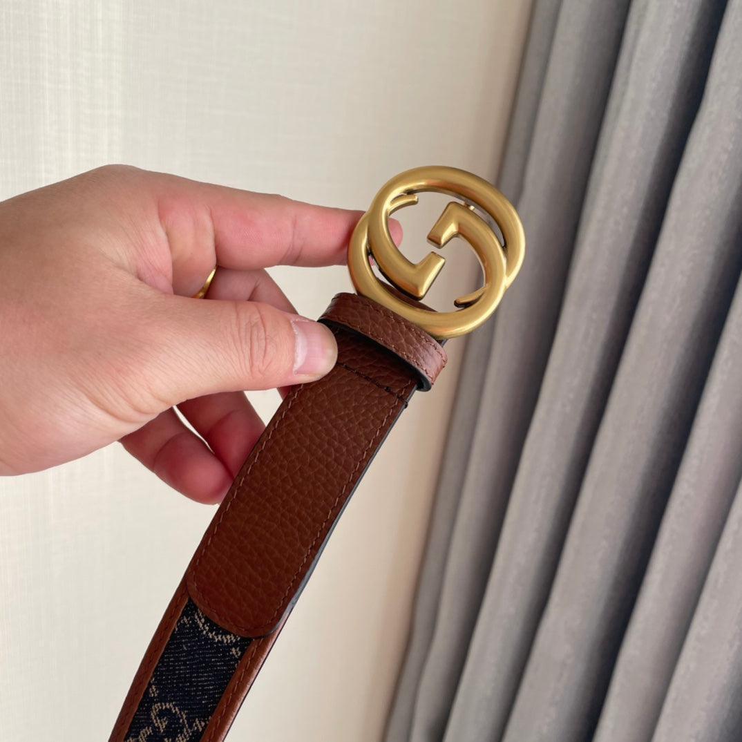 GUCCI Embellished coated-canvas and leather belt &