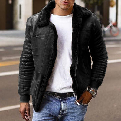 Men Suede Faux Fur Lined Winter Jacket Warm Coat