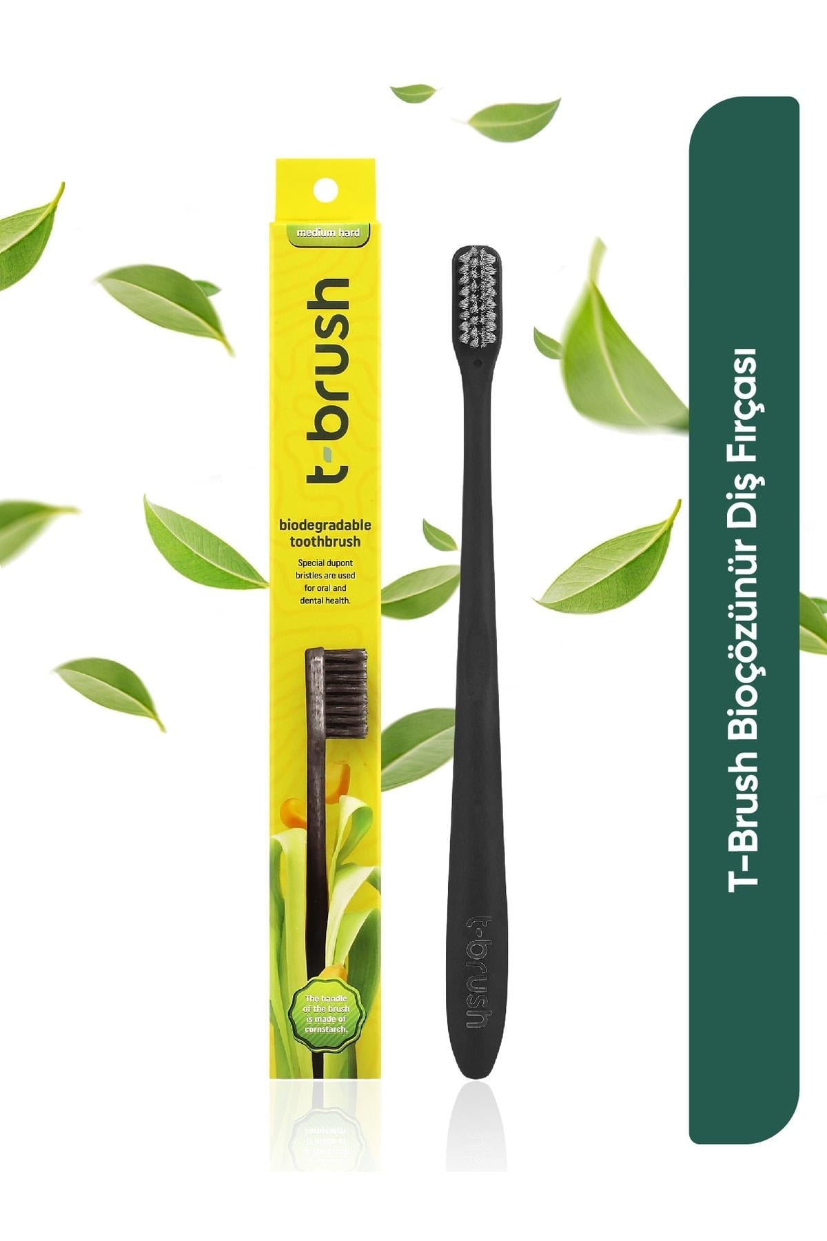 T-Brush Biodegradable Vegan Toothbrush - Black - Medium
