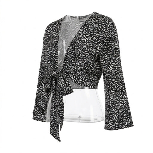 Fore Womens Crop Top Animal Print Tie Front, Size Medium