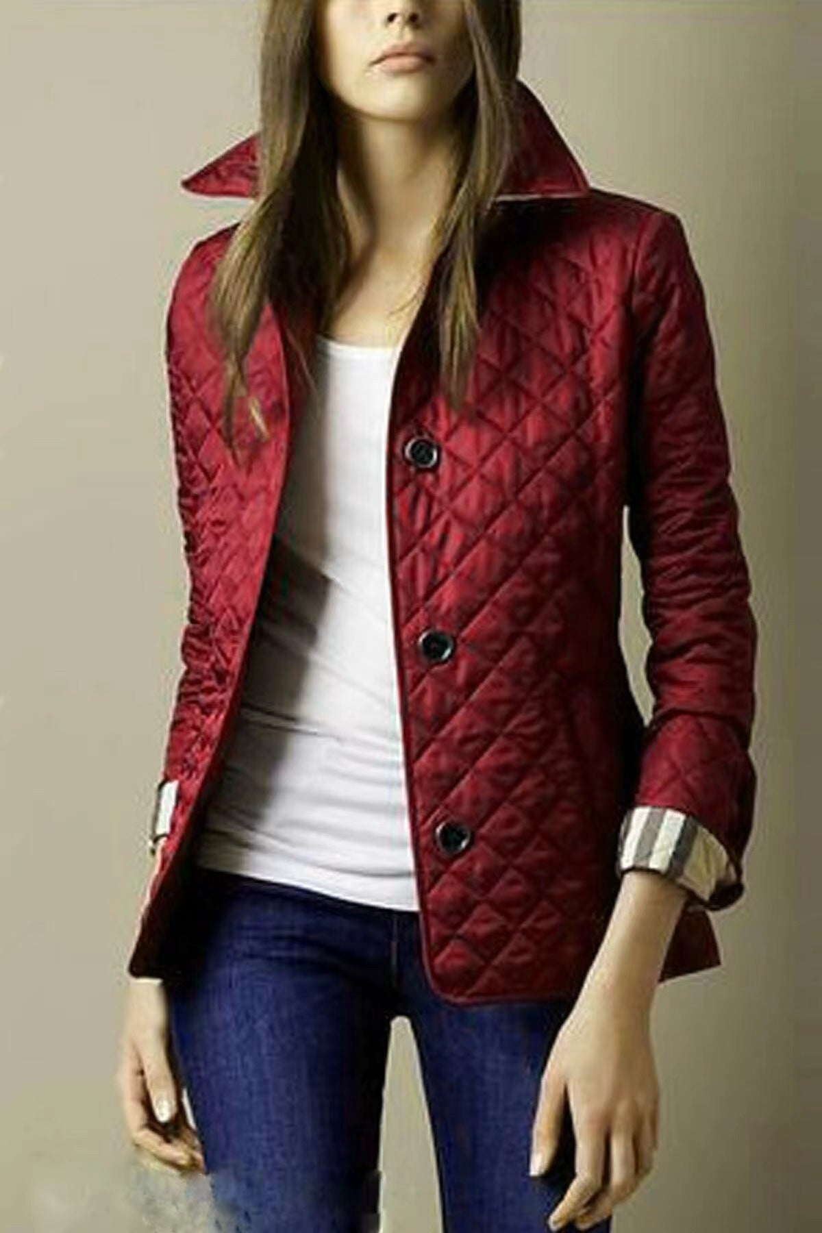 Slim Fit Quilted Jacket with Lapel Collar