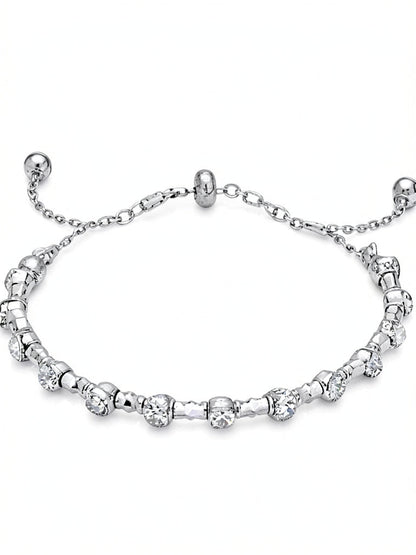 Inc Silver-Tone Crystal Beaded Slider Bracelet