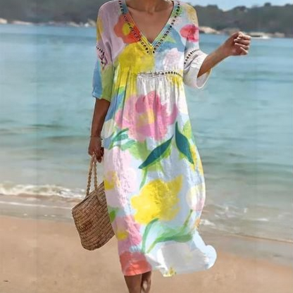 Women Summer Bohemian Lantern Sleeve Long Dress