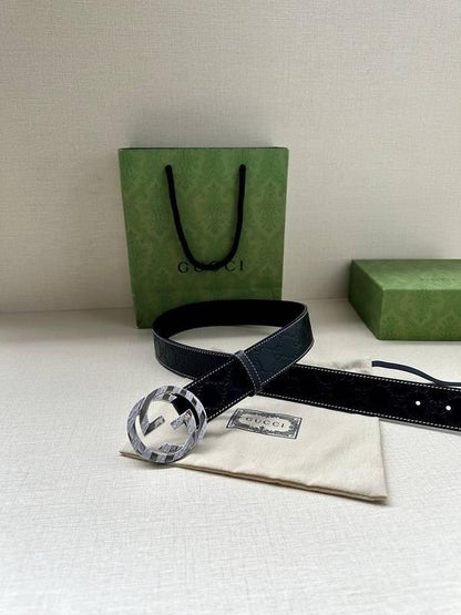 GUCCI Embellished coated-canvas and leather belt &