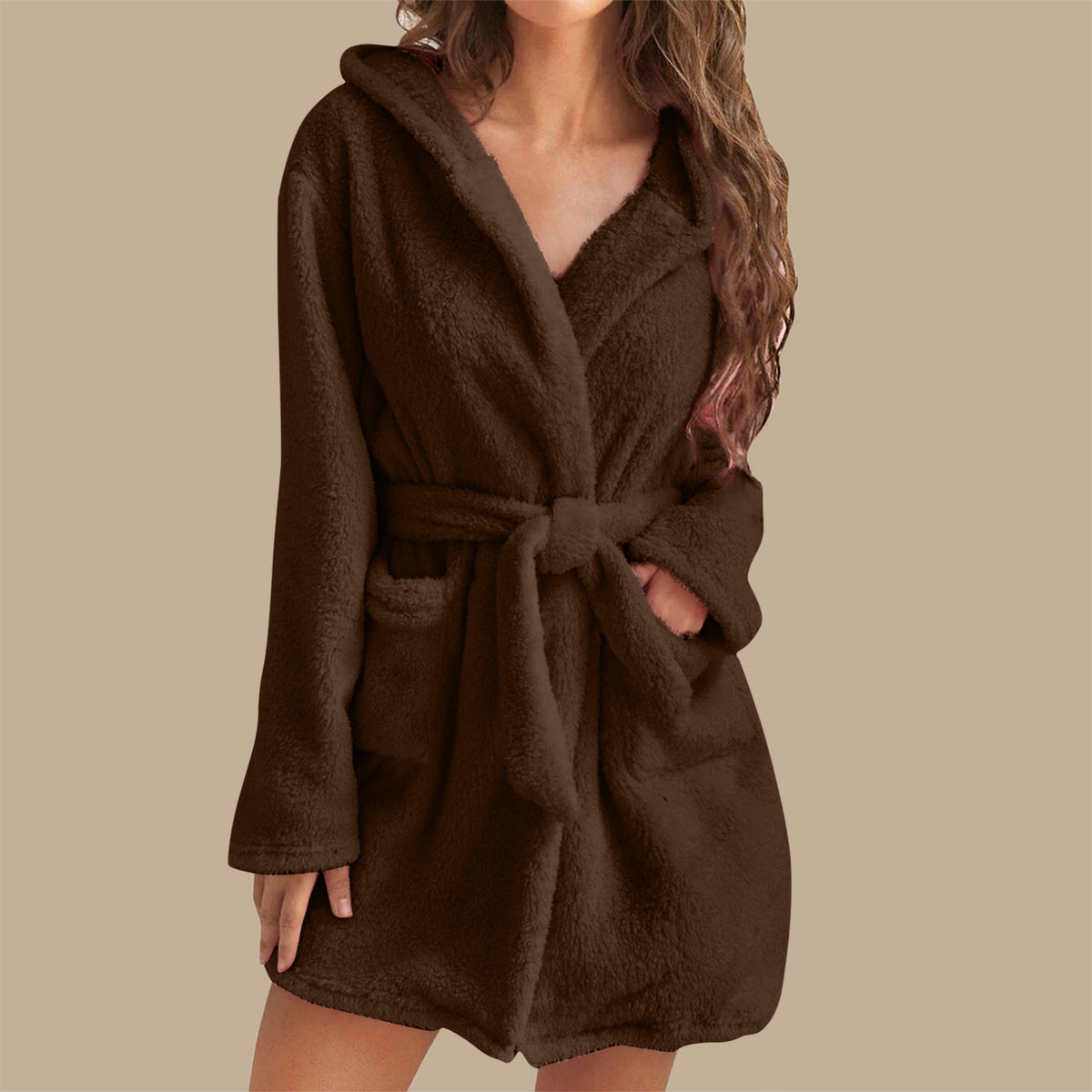 Plush Hooded Fleece Bathrobe for Home
