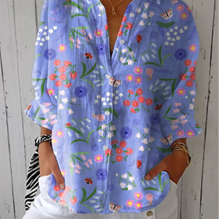 Floral Print Long Sleeve Womens Lapel Cardigan Shirt