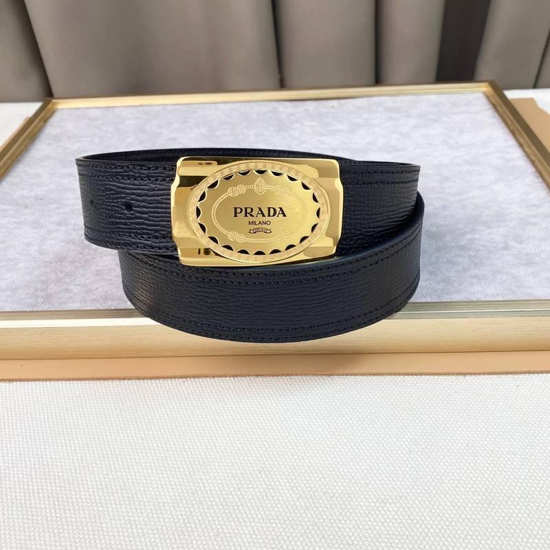 Prada Leather Belt Brushed Golden Buckle &