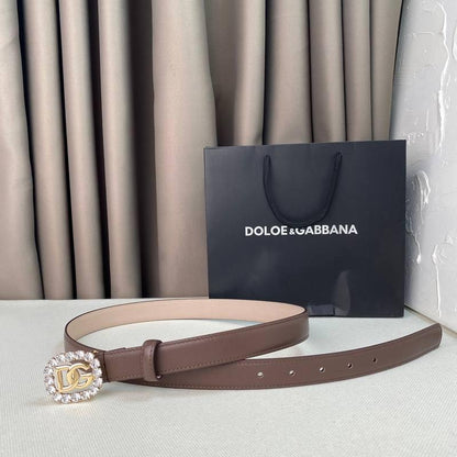 Dolce Gabbana Women Calfskin belt with bejeweled DG logo &