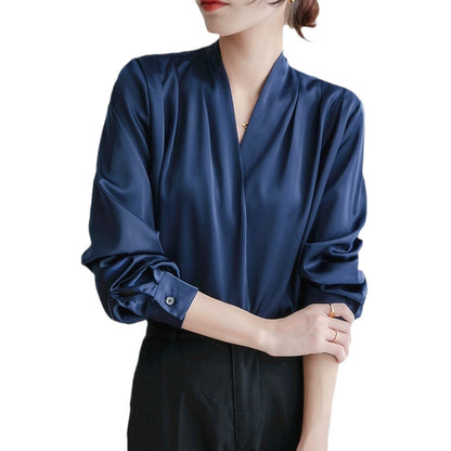 Womens Long Sleeve Silk Satin Blouse