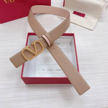 Valentino V logo Hammered Buckle Reversible Wide Signature Belt &