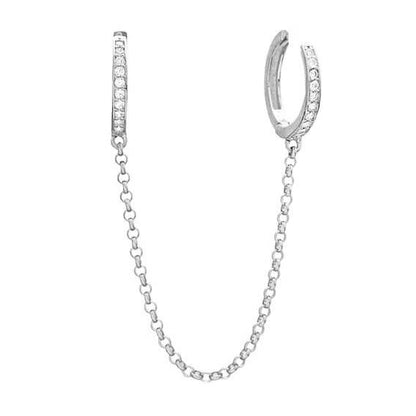 CZ Diamond Chain Ear Cuff with Hoop Earring: Gold