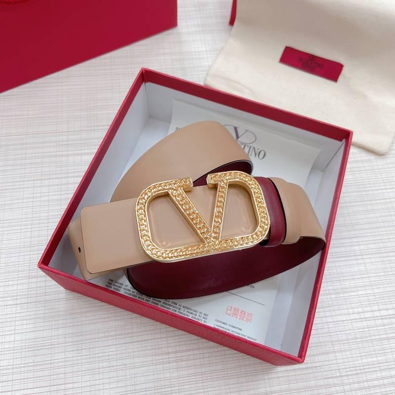 Valentino V logo Hammered Buckle Reversible Wide Signature Belt &