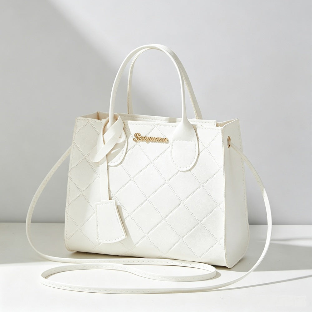Embroidered Quilted Plaid Handbag