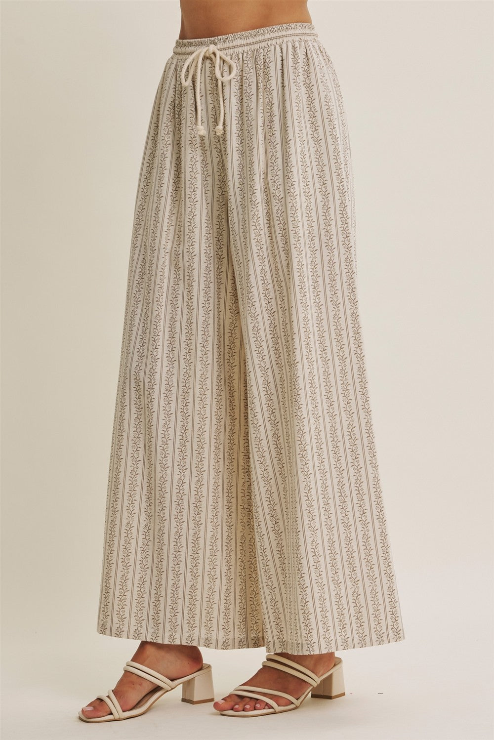 Gentle Breeze Floral Stripe Wide-Leg Pants With Pockets