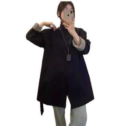 Cinched-waist mid-length trench coat