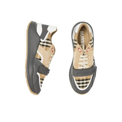 Burberry Ramsey Vintage Check Suede Leather Sneakers Grey Archive Beige