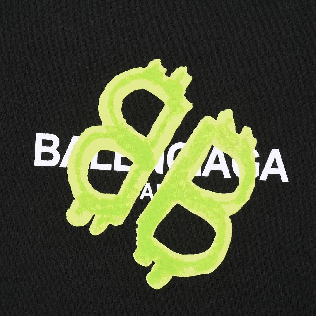 Balenciaga Black &amp; Green T-Shirt Without Collar