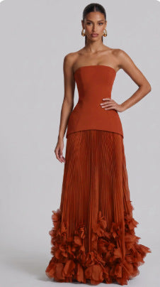 Elegant Long Evening Dress with Petal Details