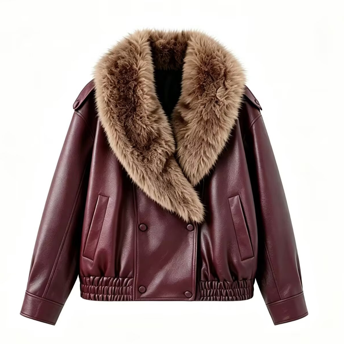 Detachable Fur Collar Faux Leather Jacket