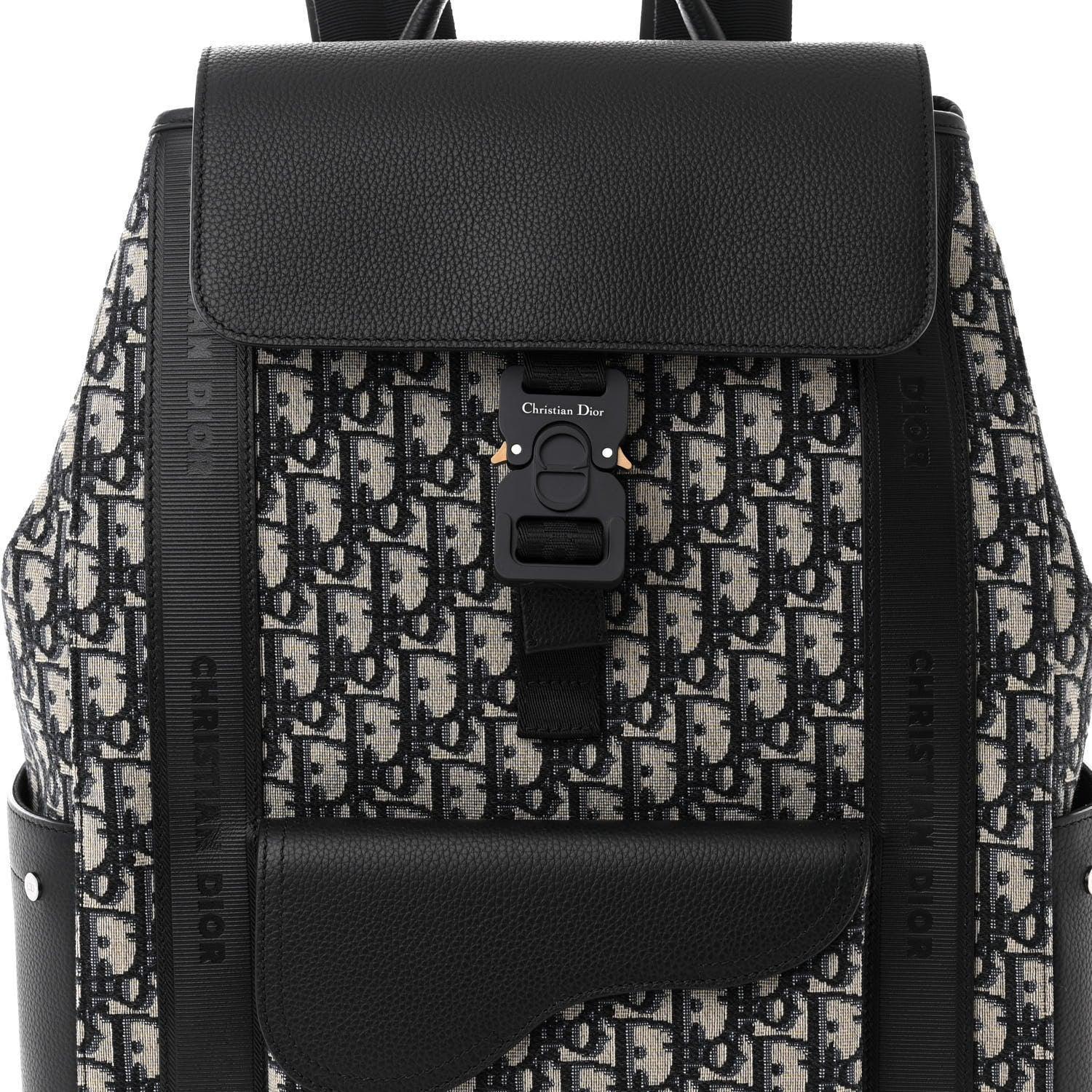 Christian Dior Oblique Jacquard Grained Calfskin Saddle Backpack With Flap