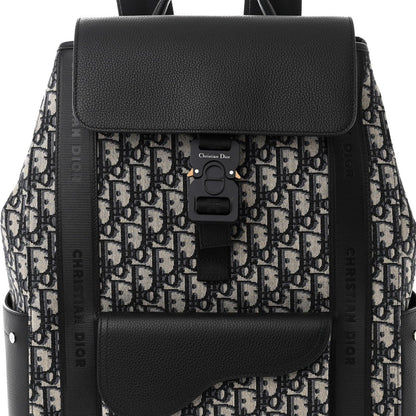 Christian Dior Oblique Jacquard Grained Calfskin Saddle Backpack With Flap