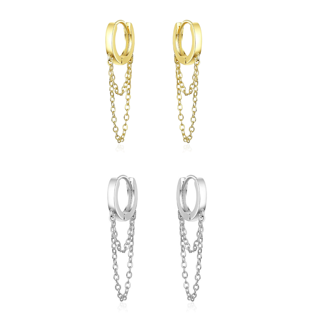 Double Chain Huggies Hoops: Gold
