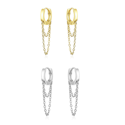 Double Chain Huggies Hoops: Gold