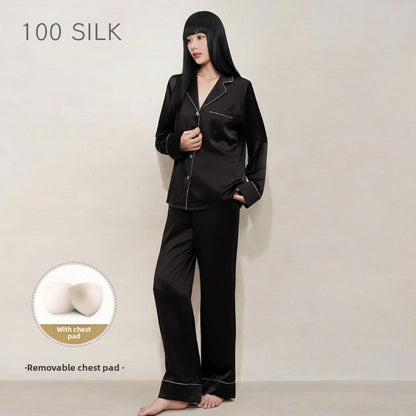 Women?s high-end 100% mulberry silk loungewear set with built-in bra pads.