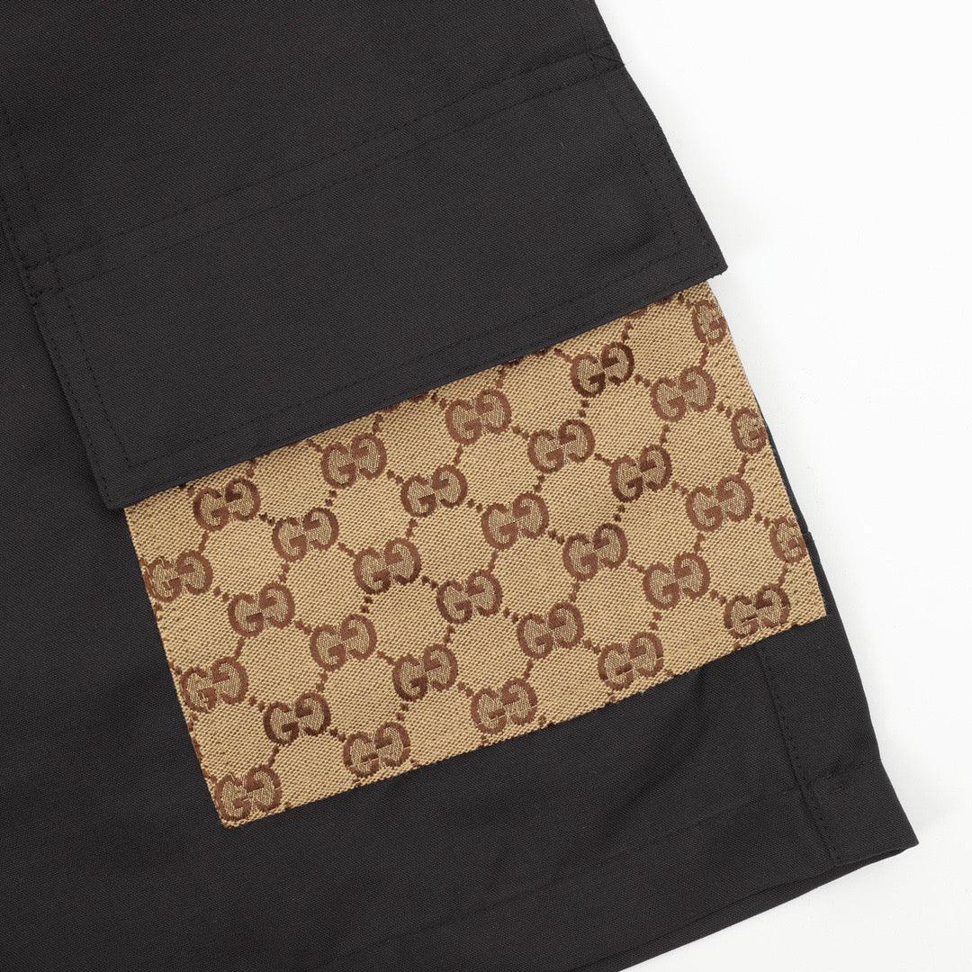 Gucci Dark Grey Bermuda Shorts with GG Canvas Inserts in Cotton