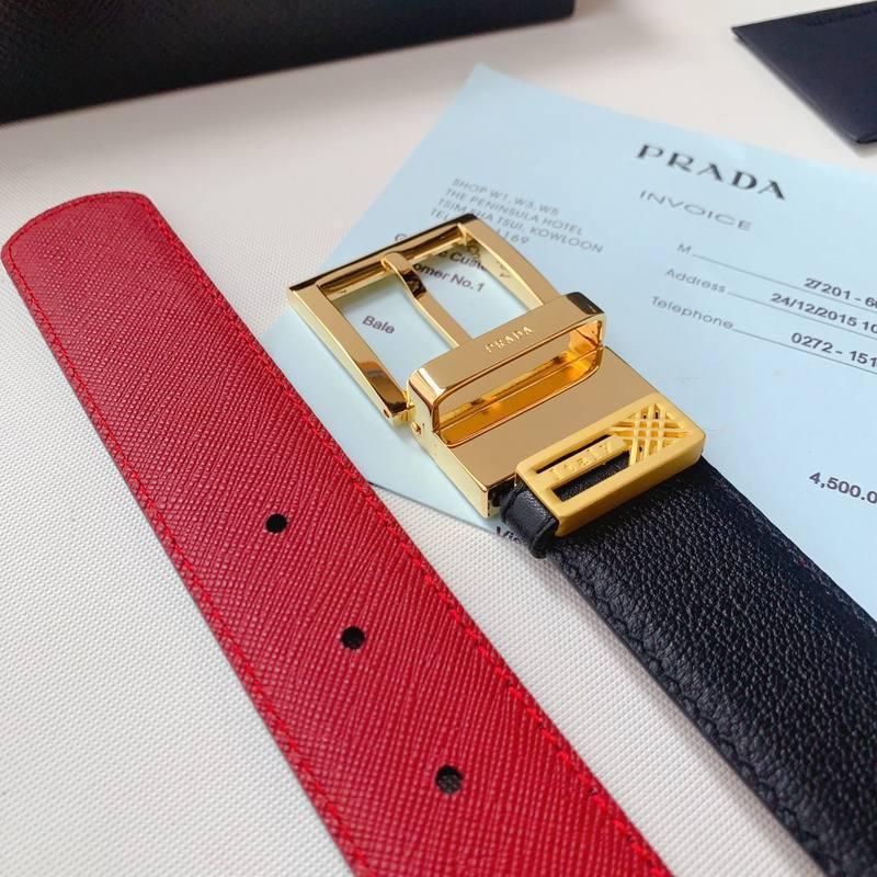 Prada Leather Reversible Belt With Triple Bucles &
