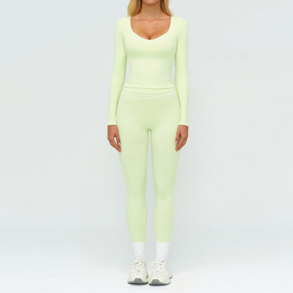 Color-Blocking Brushed Yoga Set for Women Double Shoulder Straps Workout Fitness Suit