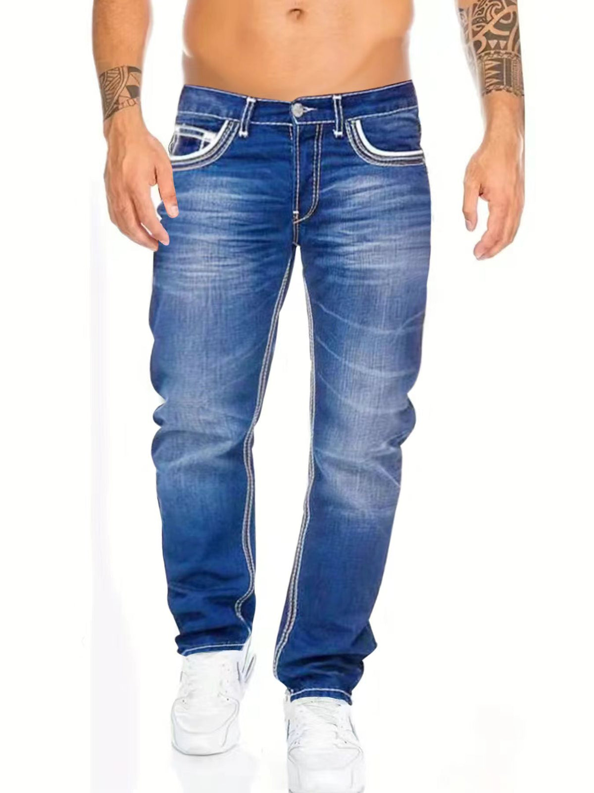 Mens Slim-Fit Double-Stitched Jeans