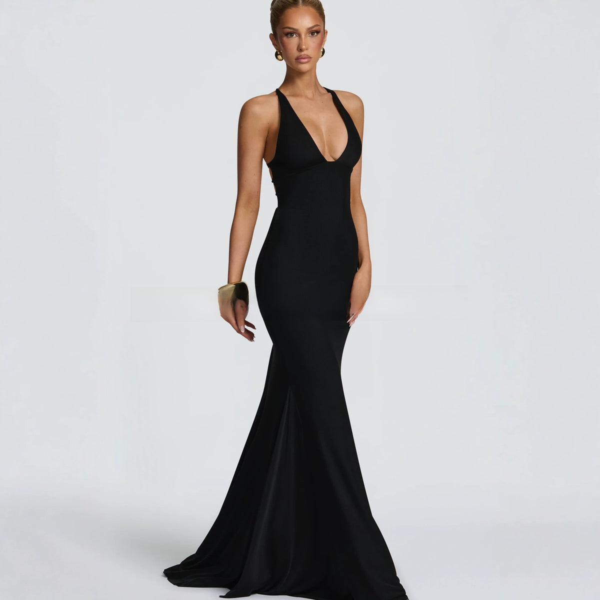 V-Neck Bodycon Fishtail Evening Dress