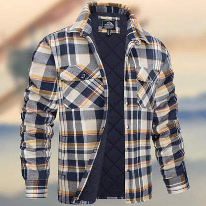 Men Plaid Thickened Cotton Hooded Jacket Coat