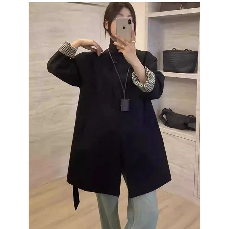 Cinched-waist mid-length trench coat
