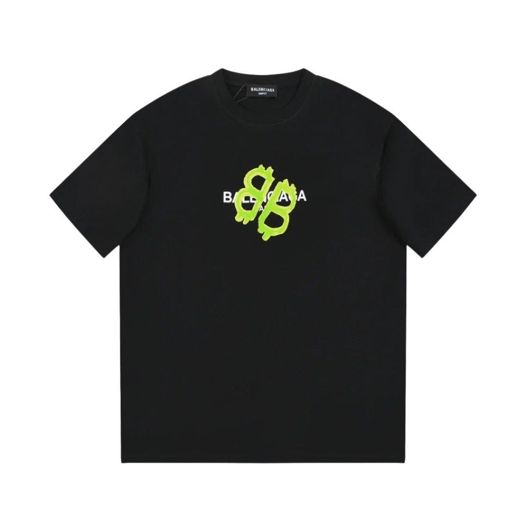Balenciaga Black &amp; Green T-Shirt Without Collar