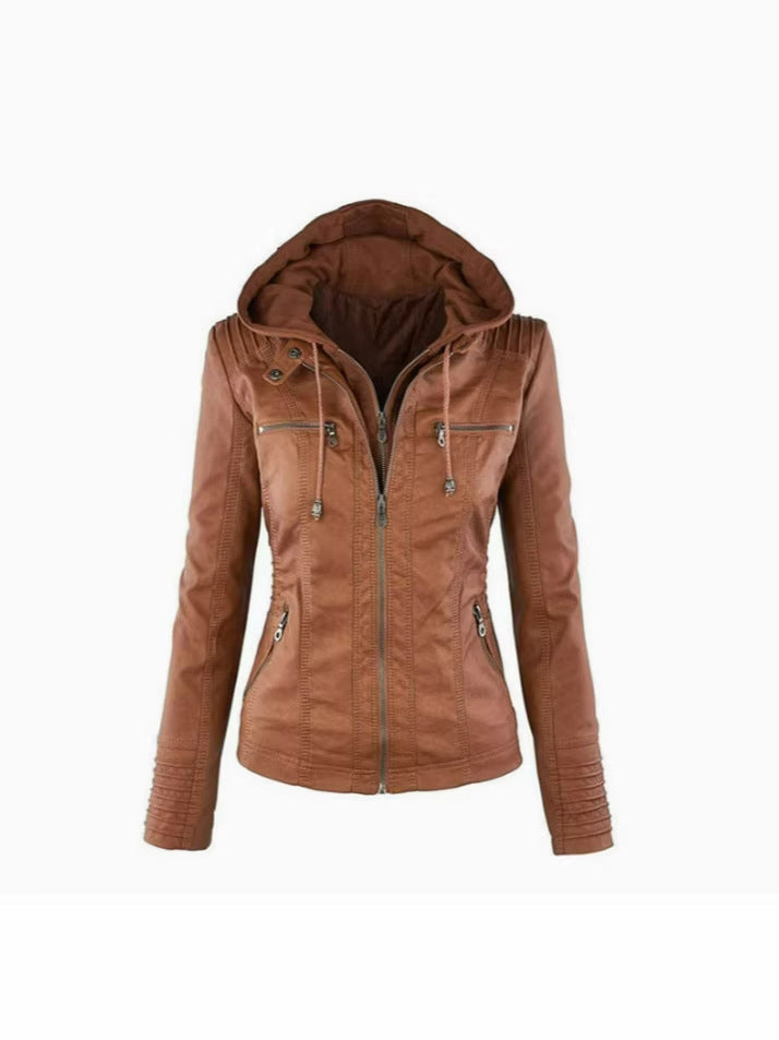 Womens PU Leather Motorcycle Jacket