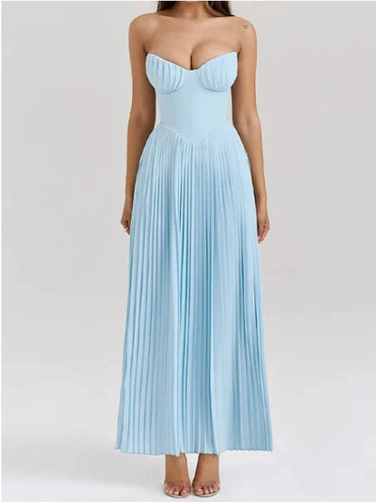 Elegant Strapless Pleated Dress