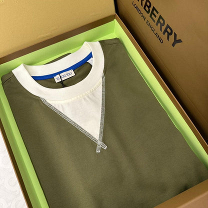 Burberry Green &amp; White T-Shirt Without Collar - Premium Cotton Comfort