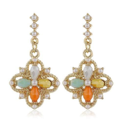 Pearl and Crystal Inlaid Clover Design Graceful Fashion Women Dangling Earrings - Multicolor