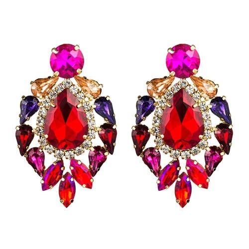 Rhinestone Super Shining Floral Waterdrop Inspired Design Women Costume Earrings - Red