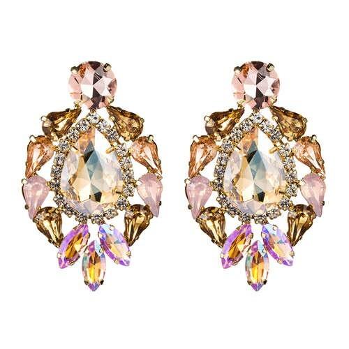 Rhinestone Super Shining Floral Waterdrop Inspired Design Women Costume Earrings - Golden