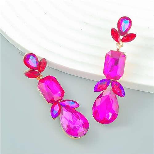 Graceful Floral Design Rhinestone Water Drop Dangle Wholesale Fashion Earrings - Rose