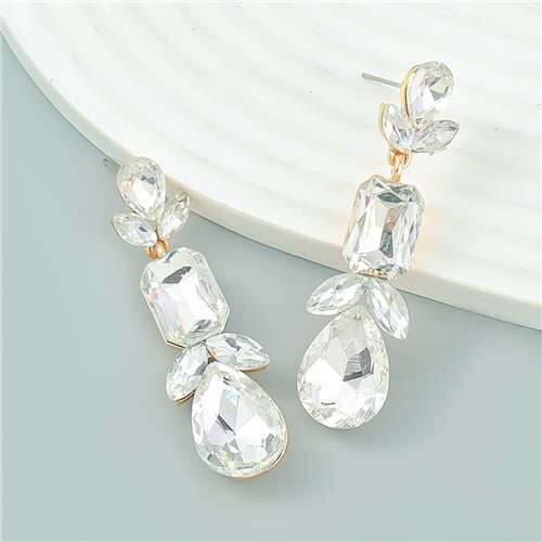 Graceful Floral Design Rhinestone Water Drop Dangle Wholesale Fashion Earrings - White