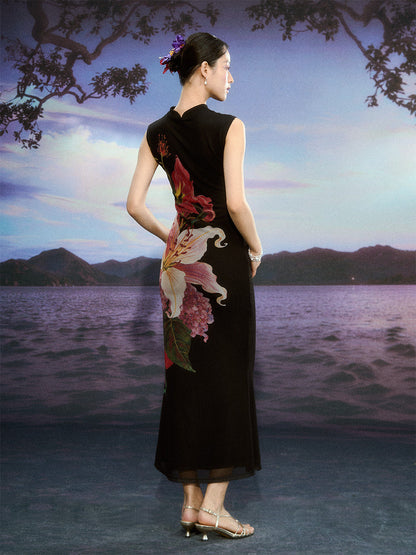 Floral Gradient Mesh Cheongsam Dress