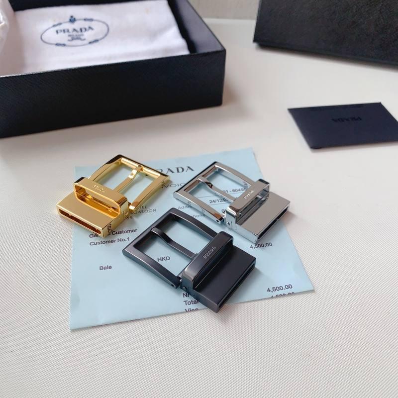 Prada Leather Reversible Belt With Triple Buckles &