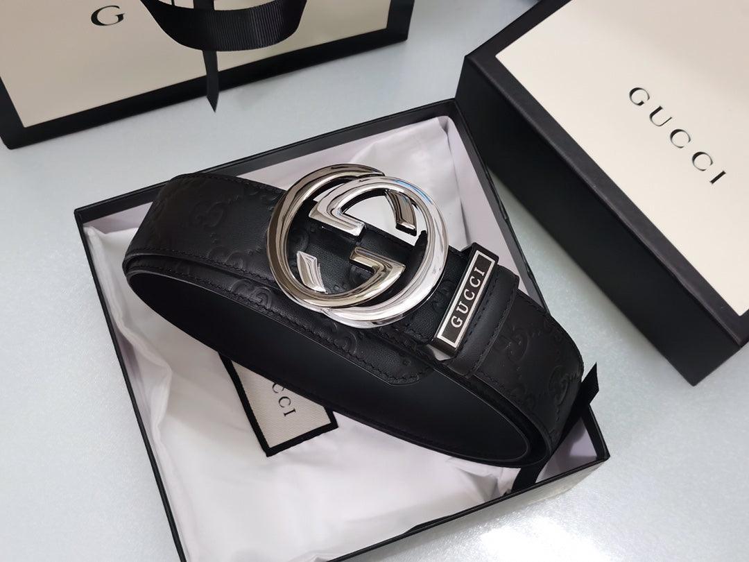 GUCCI Embellished coated-canvas and leather belt &